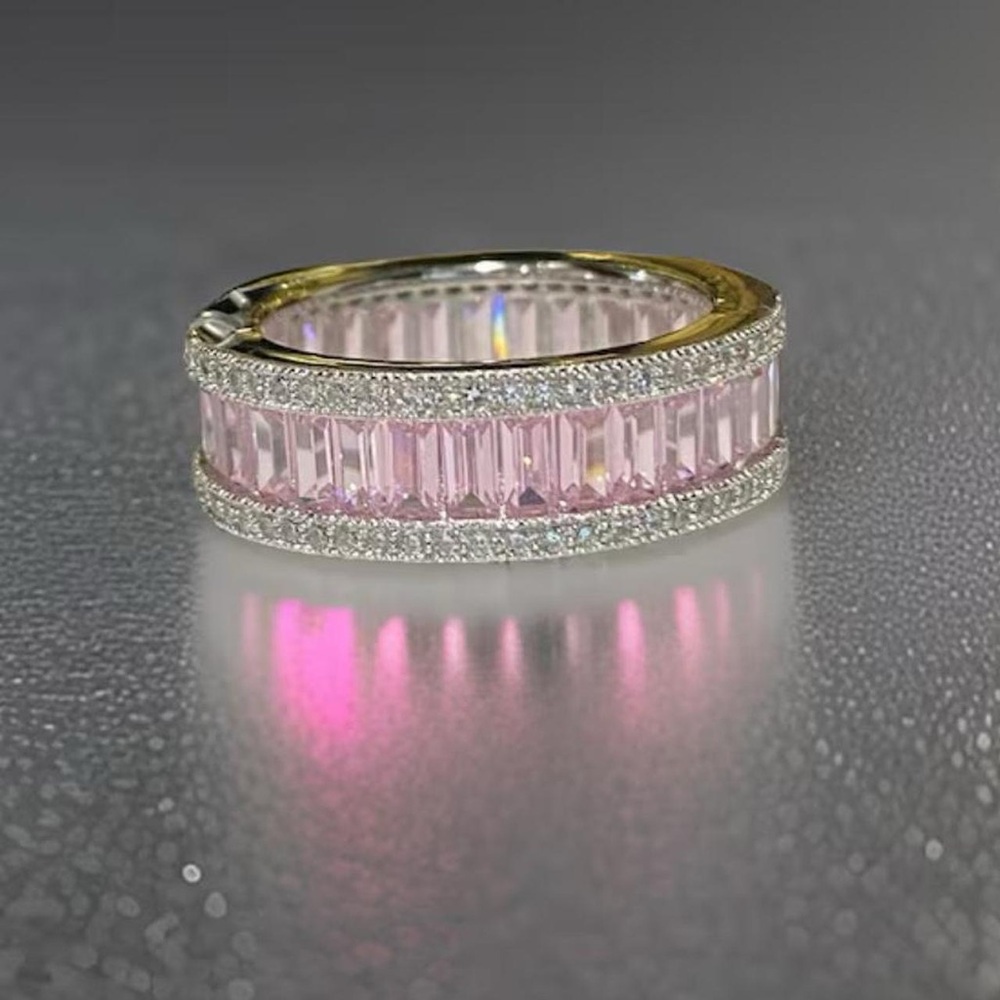 Pink sapphire baguette eternity band